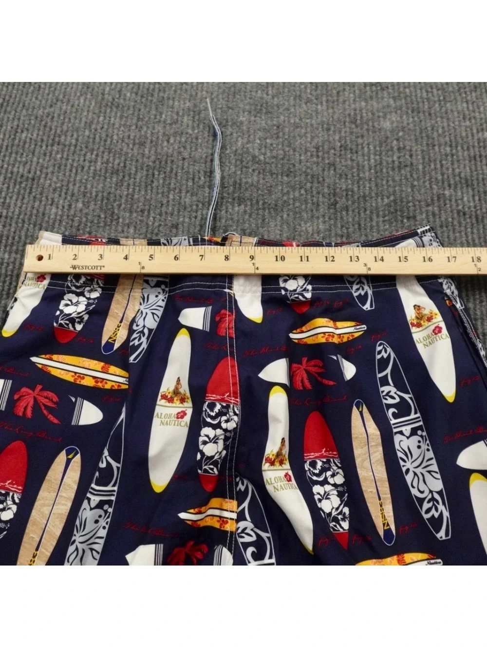 Nautica Mens Board Shorts Sz 32 Navy Blue Surfboard Aloha Swim Trunks Mesh